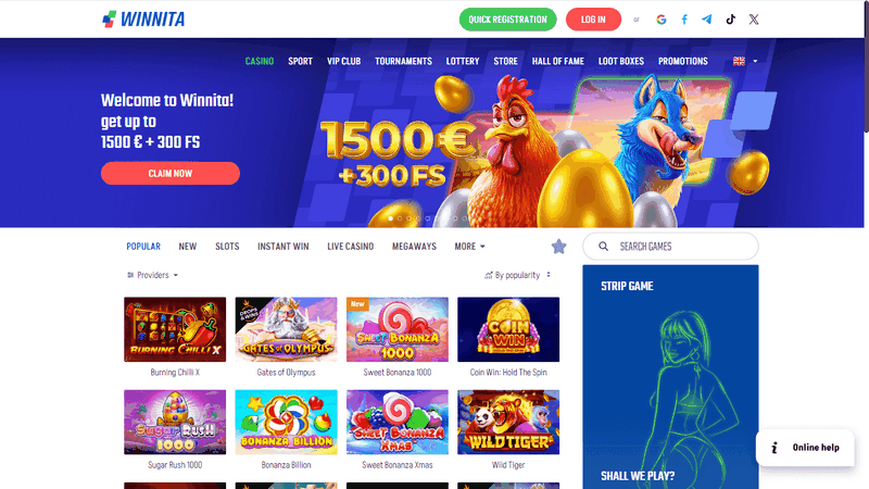 Sito web di Winnita Casino